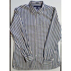 Tommy Hilfiger Long Sleeve Button Up Custom Fit Blue/White Striped Shirt Men's L